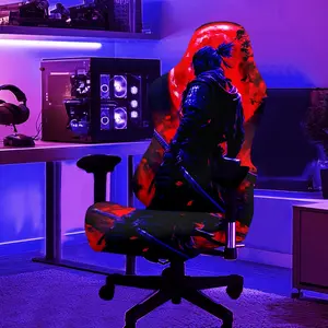 1Set Red Sun Maple Leaf Samurai Pattern UV Blacklight Reactive Glowing Computer Gaming Chair Cover, Milk Fiber Fabric With Elastic And Detachable Design That Is Machine Washable. Suitable For Office, Bedroom And Game Chair Decoration.