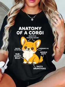 100% Cotton Funny Cute Welsh Corgi Anatomy Of A Corgi T-Shirt