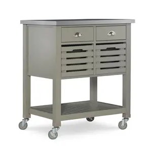 Linon Home Rory Kitchen Rolling Prep Island Cart With Storage