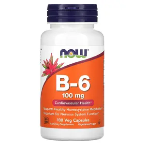 NOW Foods B-6, 100 mg, 100 Veg Capsules