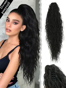 High-Quality 34 Inch Extra Long Deep Wave Curly Ponytail Clip-In Hair Extension, Soft Synthetic Fiber, Multi-Color Options, Synthetic Extensions, for Women Daily Party Use