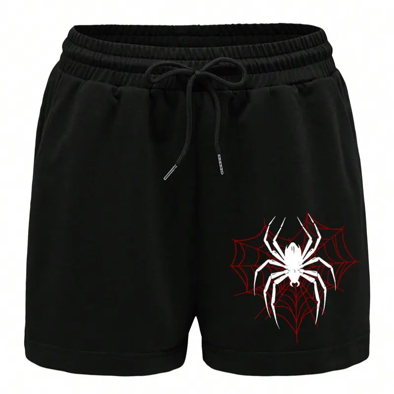 Women's Spider Print Shorts, Casual Comfy Breathable Drawstring Shorts for Daily Wear, Ladies Underwear for All Seasons, Bottoms