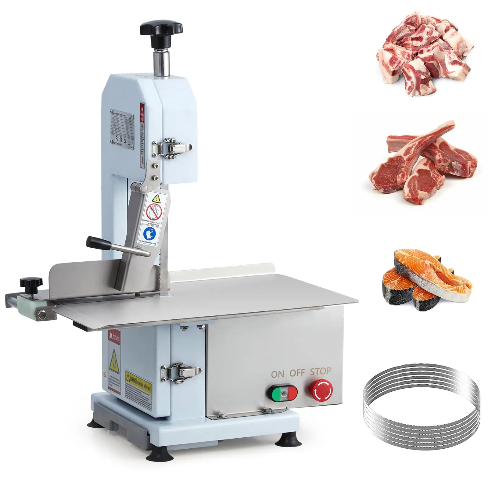 【GARVEE】Bone Saw, 550W Bone Saw for Butchering, 0.39～5.7 Inches Cutting Thickness with 6 Saw Blades, Bone Saw with Workbench Width of 19.3 x 12.4 Inches