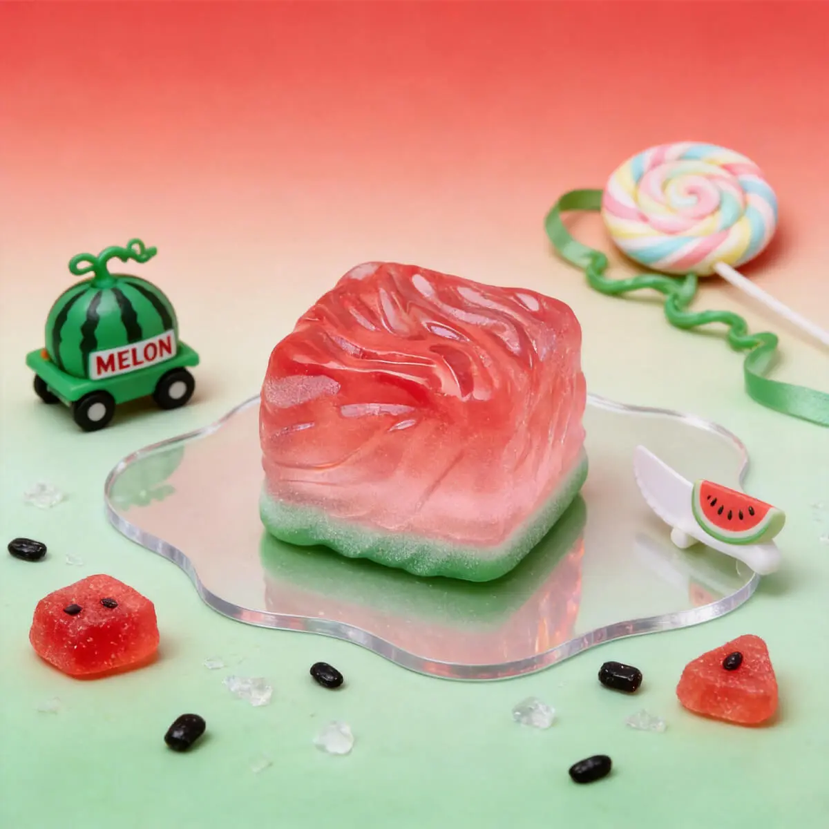 BAMSQUISHY Watermelon & Rainbow Ice Cube  Hand Made   Taba Squishy – Cute Stress Relief Squeeze Toy, Sensory Fidget Toy for Kids & Adults asmr Gift