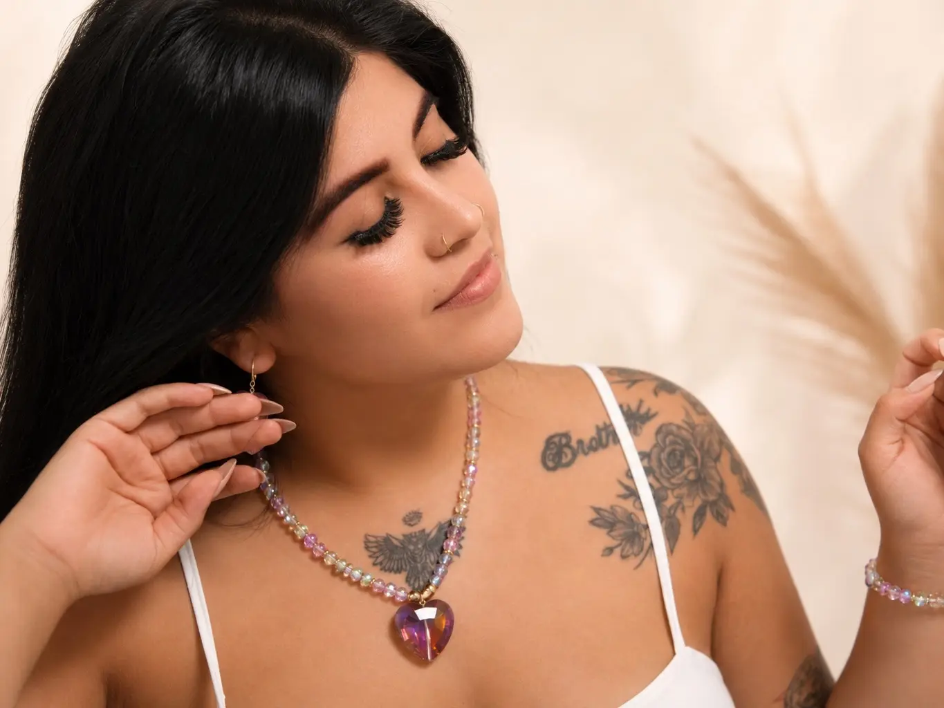Iridescent Crystal Jewelry Set with Purple Heart Pendant
