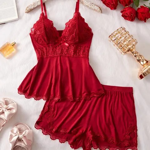 Women's 2-Piece Breathable Comfy Sleeveless Pajama Set - V Neck & Halter Neck Options, Elastic Drawstring Waist, Floral Sexy Fit Sleepwear Loungewear Underwear