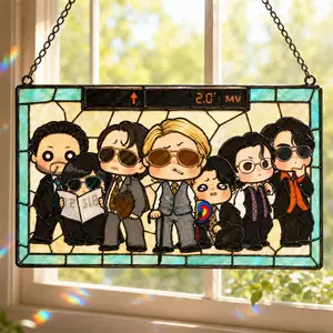 Kpop Boy Band Inspired Suncatcher, Chibi Idol Group Stained Glass Window Hanging, Music Fan Gift for Birthday Room Decor