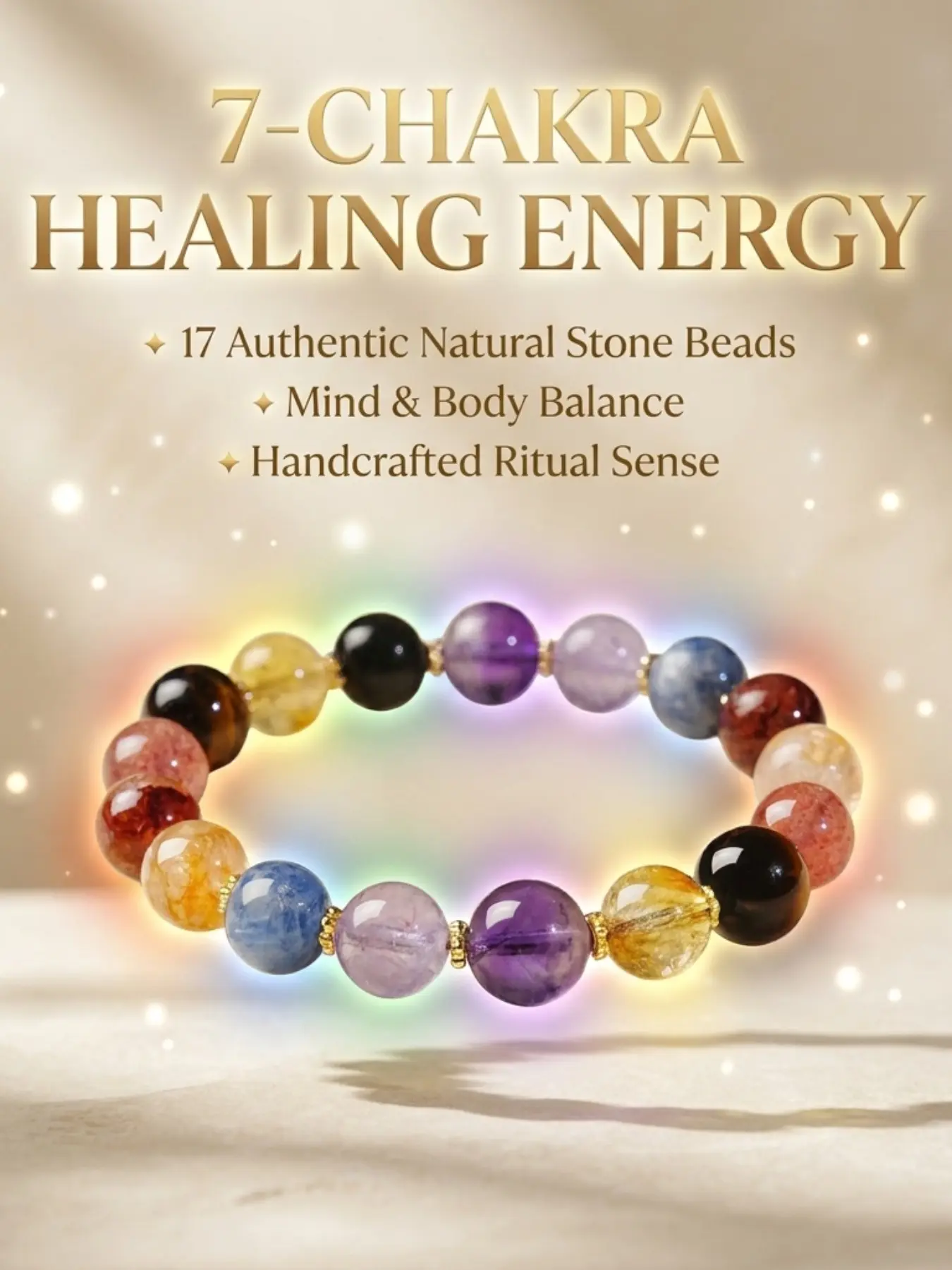 Seven Chakra Energy Crystal Beaded Gemstone Bracelet, Chakra Bracelets, Healing Jewelry for Spiritual Balance, Natural Stone Accessories, Trendy Fashion Accessory
