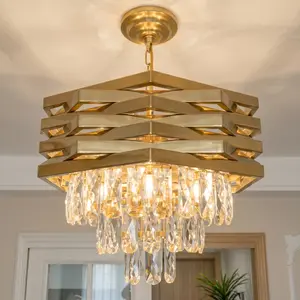 Luxury Gold Crystal Chandelier Dimmable Round K9 Rust-Proof Modern Fixture 15.7-Inch E12 Base for Dining Room Bedroom Corridor Kitchen Island Living Room