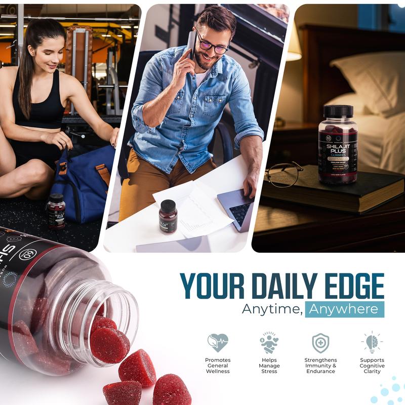 Nusalus Shilajit Plus Gummies 5-IN-1 Formula Superfood for Energy Mood Focus 1000MG Shilajit Ashwagandha Lion's Mane Sea Moss Beet Root Mixed Berry Flavor Made in San Diego USA