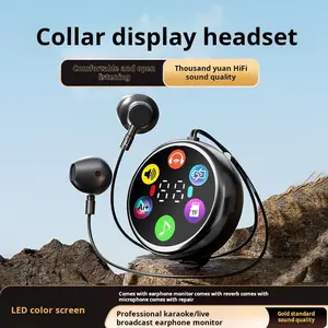 Clip-on headphones with screen for karaoke live streaming, ear return, sports, long battery life, smart functionality