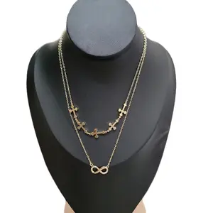 Double Chain Necklace Cross and Infinity Collection - Gold-Tone Jewelry with Crosses and Infinity Symbol Design