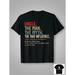 Funny Slogan Uncle Men's T-Shirt, Text Print, Christmas Casual Fitted Round Neck Tee, Craftsmanship, Family Gathering Wear, Fashion,Men's Solid Color Crewneck Tee for Gym & Casual, Classic Golf Fan Shirt, Gifts For Men, Gifts For Boyfriend