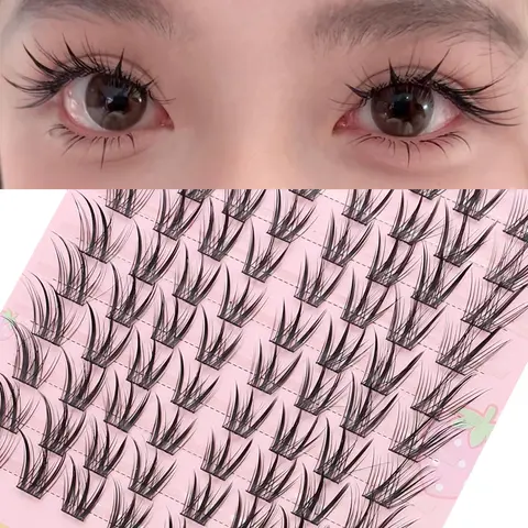 1 box of 10 rows painted mountain fox thick diagonal flying segmented false eyelashes Longer Looking Lashes suitable for beginners, Diy Personal Lashes, Easy Diy Eyelashes, DIY clustered eyelash extension kit
