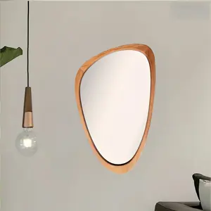 1pc， Minimalist geometric style irregular shaped wall mirror decoration, made of wood and acrylic material, with 2D flat pattern (40cm/15.75inch) suitable for bedroom, dressing table, foyer, homestay, Valentine's Day, New Year's gift
