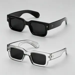 2 Pack Retro Square Sunglasses for Women Men UV400 Protection Y2K Trendy Fashion Shades Black and Clear Frame Streetwear Eyewear for Beach Travel Driving Festival Outdoor Summer Daily Wear
