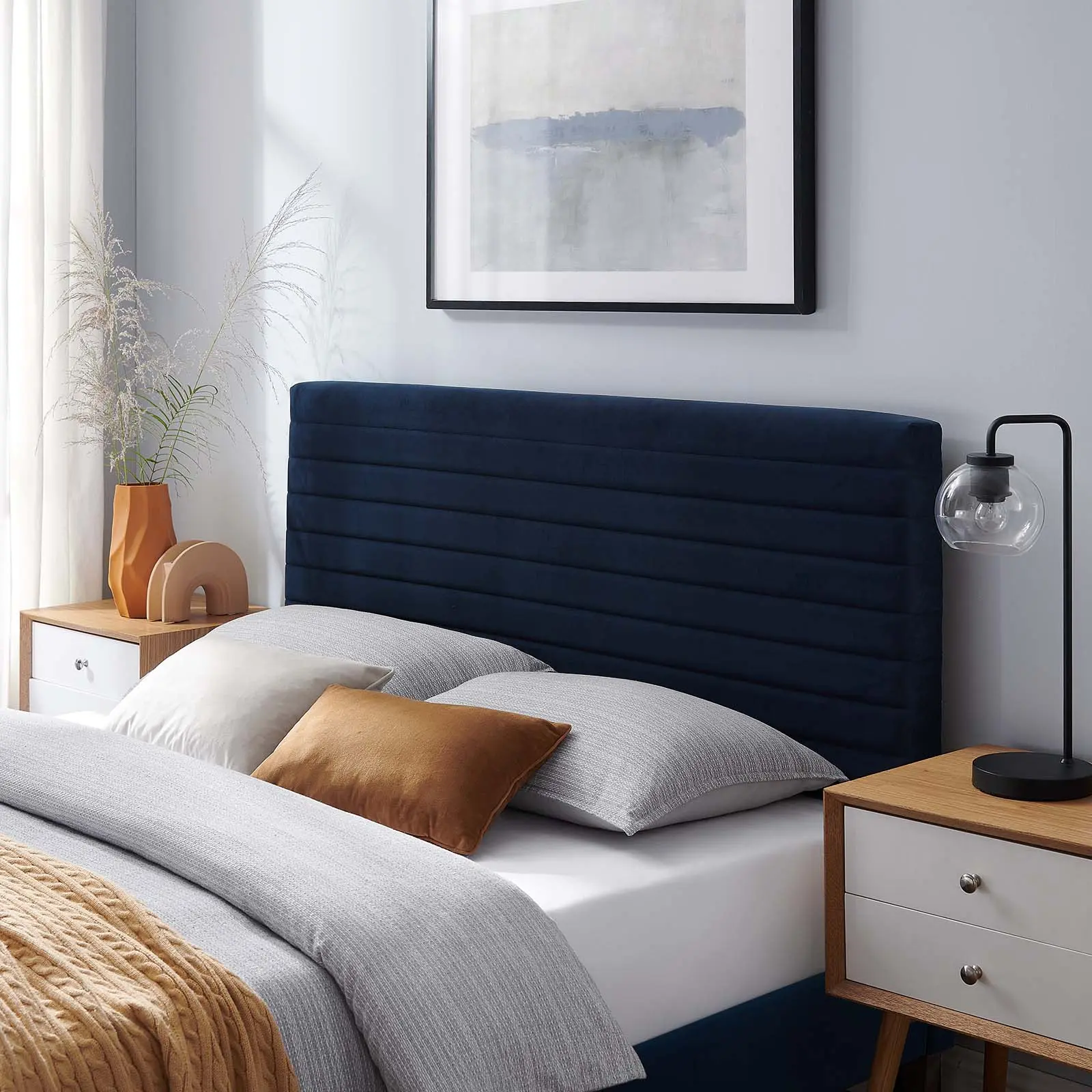 Modway Tranquil Adjustable Upholstered Headboard - King/California King Size, Midnight Blue, for Modern Bedrooms, Designer Indoor Furniture