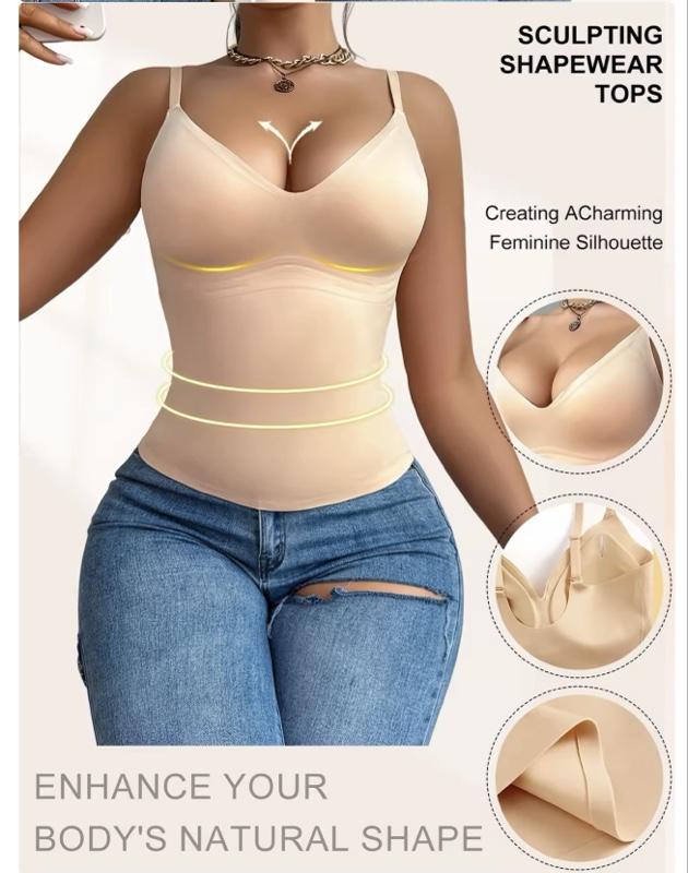 Women's V-Neck Camisole Top with Tummy Control Slimming Waist Cincher No Padding Knit Fabric Poly Womenswear