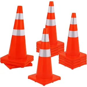 High Visibility Heavy Duty PVC Safety Cones – 28 Inch 6 Pack & 18 Inch 20 Pack, Reflective Collars, Stackable, Orange current Barriers for Road, Parking, Construction, Facility Security