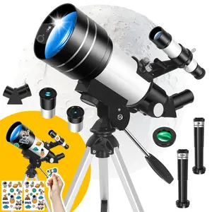 70mm Refractor Telescope for Kids & Beginners, 300mm Focal Length with AZ Mount, Easy Assembly, High Stability, 2 Space-Themed Sticker Sheets for DIY Fun
