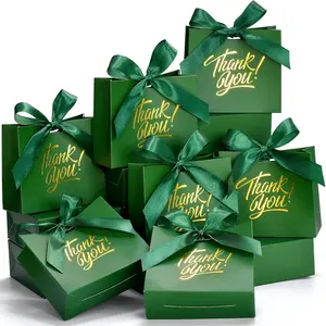 Small  Bags, 25 Pack 4.5x1.8x3.9 Inches Mini Thank You Bags Green  Paper  Bags with Bow Ribbon, Candy Bags for Birthday Wedding  Shower