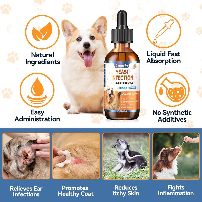 Carmelie Dog Ear & Skin Relief Drops, Yeast Infection Treatment for Dogs – Bacon Flavor 60ml | Soothes Itching, Supports Healthy Ears & Skin, Allergy Relief for Puppies & Dogs