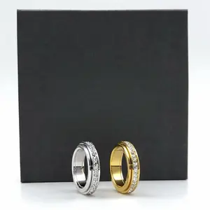 2-Pack Anxiety Spinner Rings Set – Titanium Steel Fidget Band with CZ | Stress-Relief Rings for Women & Men | Perfect Black Friday & Christmas Gift for Her, Him, Friends, Couples | Comfort Fit (Size 6–8)