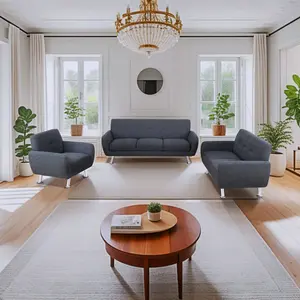 Black Grey Linen 3-Piece Living Room Sofa Set Modern Couch Set with Ottoman for Living Room Apartment Furniture Small Space (3 Seat)