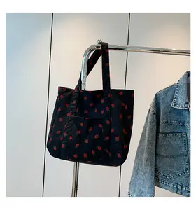 Strawberry Canvas Tote Bag Shopping Shoulder Bag Strawberry Printed Grocery Bag for Outdoor Travel Casual
