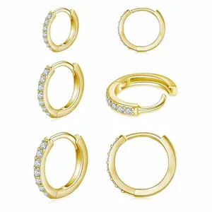 18k Gold/ Silver Plated O Hoop Earrings for Women & Men - Minimalist Diamond Cubic Zirconia Earrings Set, 3 Pairs (6/8/10mm) for Daily Wear, Parties, Gifts | Hypoallergenic, Lightweight, Cartilage & Lobe Piercing Jewelry