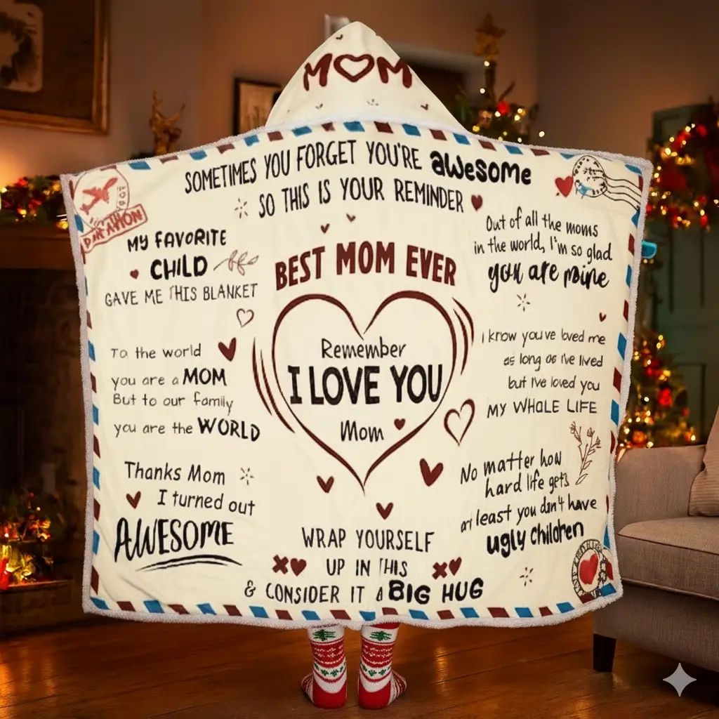 Best Mom Ever Hooded Blanket 47x72 in – Heartfelt Birthday Gift for Mom, Xmas Gi...