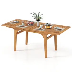 COSTWAY - 55 Inch Patio Dining Table Expandable for 6-8 People with Umbrella Hole