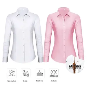 Womens Stain Shield Dress Shirts Wrinkle Free Long Sleeve Solid Tops Blouses Button Down Shirts Casual Wear(Sheets)