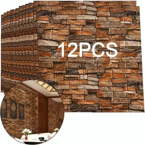 3D Stone Brick Pattern Wall Sticker, Self Adhesive Wall Decal, Decorative Sticker for Home Living Room Bedroom