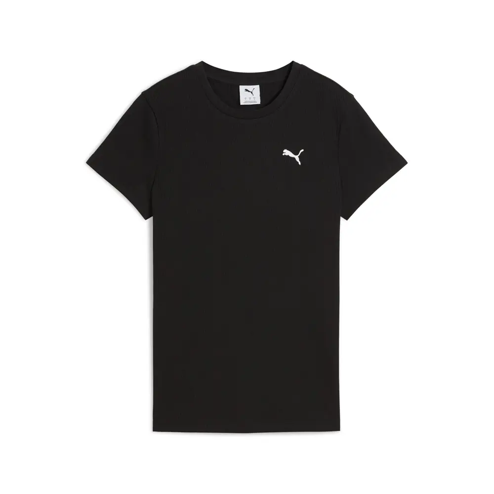 PUMA Womens Essentials Elevated Rib Crew Neck Short Sleeve Casual Tops Casual - Black