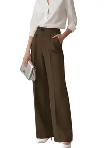 Women's High-Waisted Wide Leg Pants, Solid Color Fitted Trousers, Elegant Office Wear, Casual Straight Leg Jeans, All Seasons