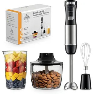 Immersion Blender with Stainless Steel Blending Arm, Whisk &  - Variable Speed Hand Blender, 400W DC , Metal Connector, Mixing Cup Included, Black