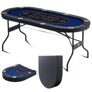 VEVOR 8 Player Foldable Poker Table, TikTokShopBlackFriday, Blackjack Texas Holdem Poker Table with Padded Rails and Stainless Steel Cup Holders, Portable Folding Card Board Game Table, 72" Oval Casino Leisure Table, Blue