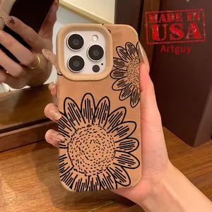 Luxury Matte Lambskin Faux Leather Phone Case for iPhone 15 Plus 16 Pro Max 14 13 12 11 XR XS Black line flower Pattern Shockproof Silicone TPU Bumper Drop Protection Soft Cover