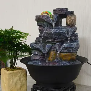 LED Light USB Powered Spinning Orb Rock Cascading Tabletop Fountain - Indoor Waterfall Feature for Home Office Bedroom Decor, Relaxation Fountain  Nature Gift Ornaments