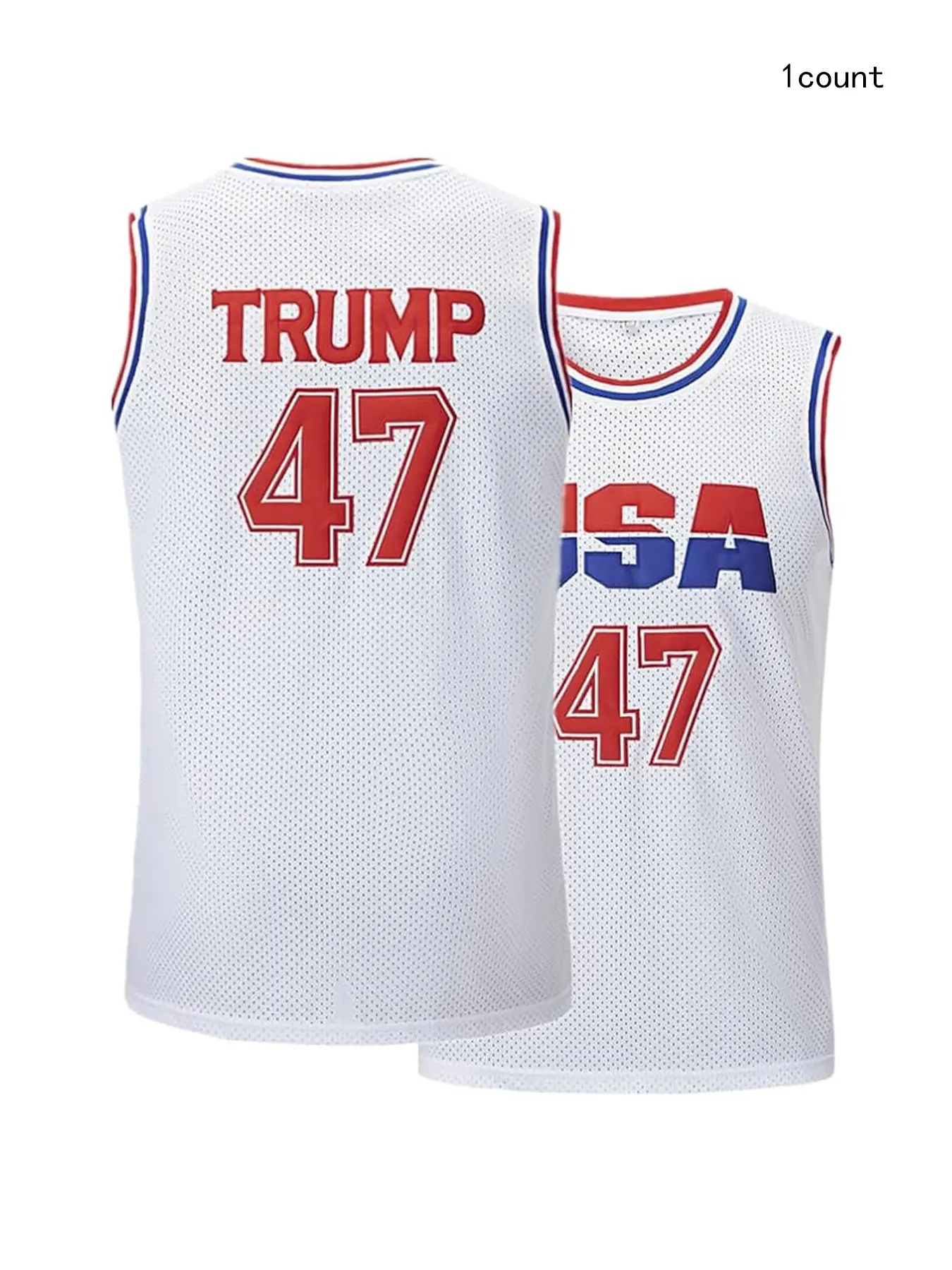 Men's Basketball Jersey, Stitched #47 USA Trump Patriotic Athletic Top, Breathable Mesh Fabric for Sports Fans, Male, S To Xxl, Standard Sizes, Polyester Mesh, Embroidered Letters, Court Wear, Machine Washable