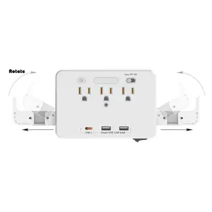 US Multi-Function Power Strip, USB Ports + Dual Holders + Light-Sensing Night Light, Home/Travel Charging Essential