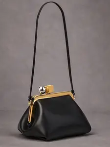 Fashion Mini Kiss Lock Clutch Bag, New Women's Shoulder Bag, Elegant Handheld Purse, Unique Design Evening Bag, Simple Metal Square Gold Ball Buckle