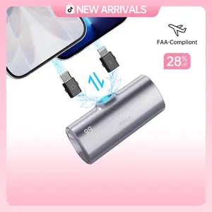 iWALK LinkPod X Mini 5000mAh Portable Power Bank, 20W Speed Fast Charging with USB-C & Lightning Plugs, LED Display, Protective Silicone Shell, Durable Compact for iPhone 16/15/14, Samsung Smartphones, AirPods, Silver Mobile Device Accessories