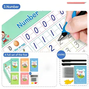 Magic Practice Copybook Reusable Writing Practice Book for Preschool Kids Age 3-8 Calligraphy 9.44x6.29in 5 Books with Pens Grooved Handwriting Tracing Workbooks Toddler Learning Activities Back to School Supplies Kindergarten Educational Toys Gift
