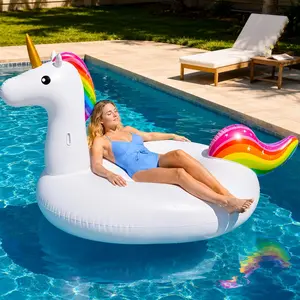 94" Giant Unicorn Pool Float Inflatable Summer Beach Float Swimming Pool Party Toys Ride-on Lounge Raft Water Pool Floatie for 2-4 Multi Players Adults Lake Floats, Flamingo/Unicorn