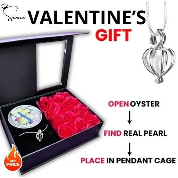 Sivora™ Wish Pearl Necklace Kit - Christmas DIY Jewelry with Oyster Shell, 18-Inch Sterling Silver Chain, AAA Grade Pearl & Pendant Holder