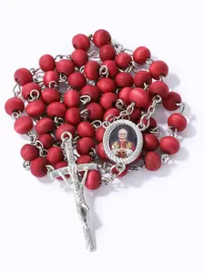 6mm Bead Rosary Cross Necklace, Italian Pope Leo Xiv Design From Vatican, Religious Jewelry for Men and Women, Faith Necklace, Cross Link Chain