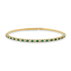 14k Solid Gold Emerald & Diamond Flex Bangle