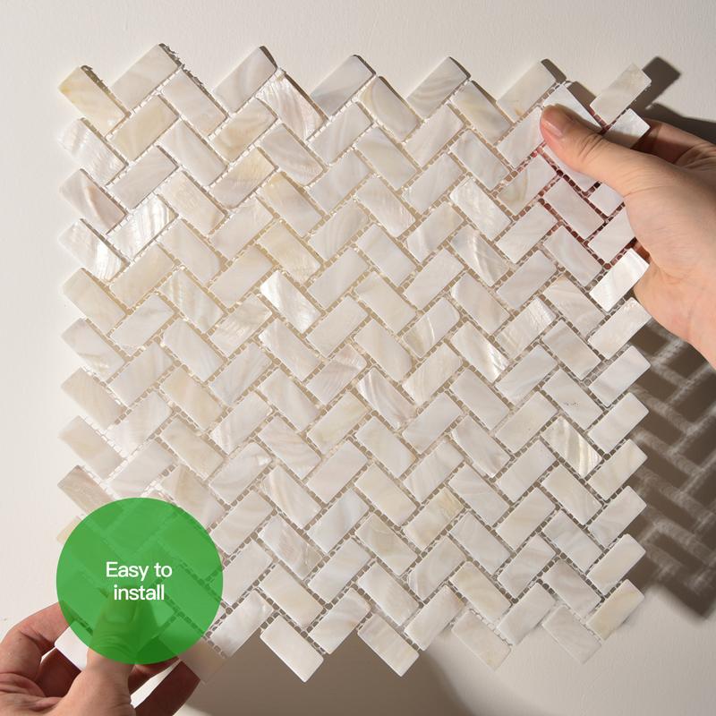 Art3d White Mother of Pearl Shell Tile 12x12 Natural MOP 10 Sheets Cover 10 Sq Ft Waterproof Backsplash Shower Wall Tile Herringbone Pattern
